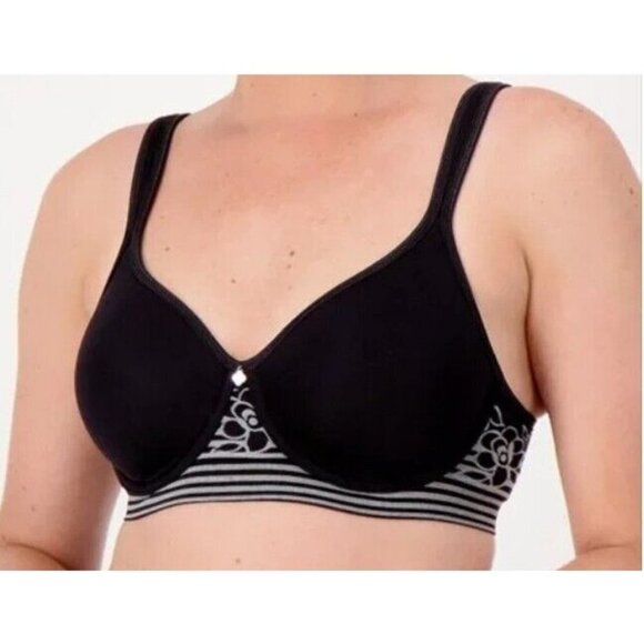 Breezies Floral_Stripe Seamless Wirefree T-Shirt Bra Black 34D - Picture 1 of 1